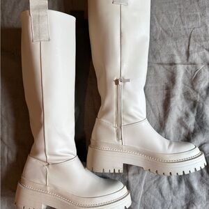 Stradivarius Cream Knee-High Boots